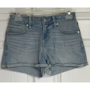 Express Booty Shorts Size 0 Blue Denim Shortie Relaxed Low Rise Stretch Womens